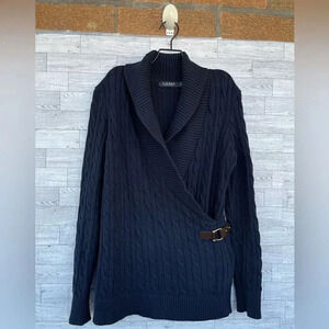 RALPH LAUREN BLACK LABEL 
Cable-Knit Buckle-Trim Sweater Large